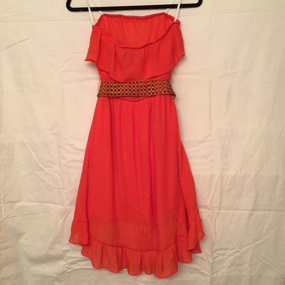 Dark Salmon color Strapless Ruffle Dress w/belt💐Host Pick💐 - Picture 2 of 8